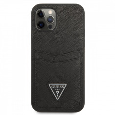 Husa de protectie telefon Guess pentru iPhone 12 / 12 Pro, Saffiano Double Card Case, Negru