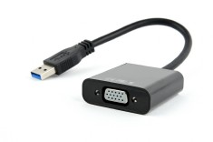 CABLU video GEMBIRD, adaptor USB 3.0 (T) la VGA (M), 15cm, rezolutie maxima Full HD 1920 x 1080 la 60Hz, negru, &quot;AB-U3M-VGAF-01&quot; (timbru verde 0.08 le