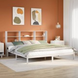 Cumpara ieftin Pat cu bibliotecă fără saltea, alb, 200x200 cm, lemn masiv pin