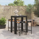 VidaXL Set bar pentru grădină, 5 piese, negru, poliratan/lemn acacia