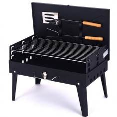 Gratar portabil, flippy, pliabil, tip servieta, cu accesorii pentru gatit incluse, confectionat din metal, 46x43x26 cm, negru