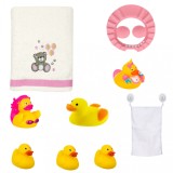Set baie fete cu rate de jucarie prosop mare burete organizator jucari si protecti anti stropire