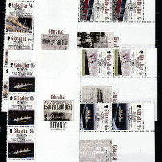 Gibraltar 2012-Transporturi,Titanic,3 serii cu manseta ilustrata,MNH,Mi.1461-6