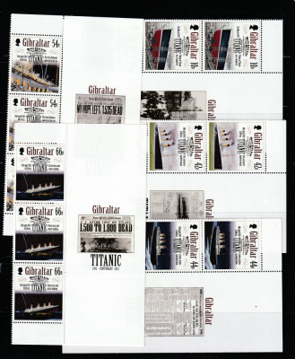 Gibraltar 2012-Transporturi,Titanic,3 serii cu manseta ilustrata,MNH,Mi.1461-6 foto