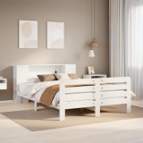 VidaXL Cadru de pat fără saltea, alb, 120x190 cm, lemn masiv pin