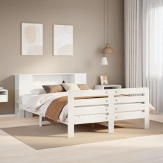 vidaXL Cadru de pat fără saltea, alb, 120x190 cm, lemn masiv pin