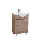 Dulap Bază Baie Ruben 55 Ulm Rauna cu Lavoar Ceramică, 72x53x34 cm, PAL, Alb/Maro