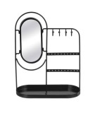 Organizator metalic pentru bijuterii cu oglinda, negru, 24x10.5x31 cm