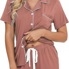 ng Femei Buton în jos pijama set V-Neck mânecă scurtă Sleepwear Soft Pj Seturi S