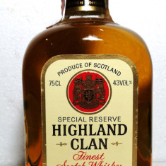 whisky SPECIAL RESERVE HIGHLAND CLAN, FINE SCOTCH, CL. 75 gr 43 ANII 60/70