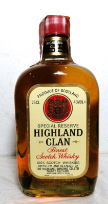 whisky SPECIAL RESERVE HIGHLAND CLAN, FINE SCOTCH, CL. 75 gr 43 ANII 60/70 foto