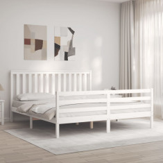 vidaXL Cadru de pat cu tăblie Super King Size, alb, lemn masiv foto