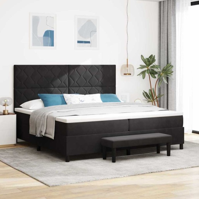 vidaXL Pat cu arcuri cu saltea cu headboard Negru 200 x 200 cm Catifea