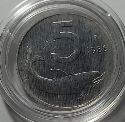 Italia, 5 Lire 1986, UNC. foto