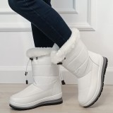 Cumpara ieftin Ghete Dama Iarna Albe Impermeabile H-55, Piele Ecologica, Interior Imblanit, Talpa Antiderapanta, Toc 5.5 cm