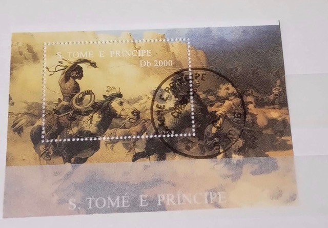 S. TOME E PRINCIPE 1995, HORSES - COLIȚĂ ȘTAMPILATĂ