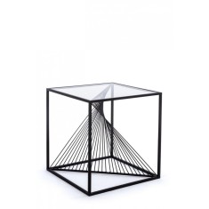 Masuta cafea cu cadru din fier negru si blat sticla Espiral 48 cm x 48 cm x 51 h