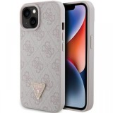 Guess Husa PU 4G Strass Triangle Metal Logo iPhone 15 Roz