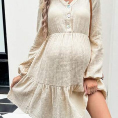 Rochie mini, cu nasturi si maneca lunga, Maternity, crem, dama, Shein