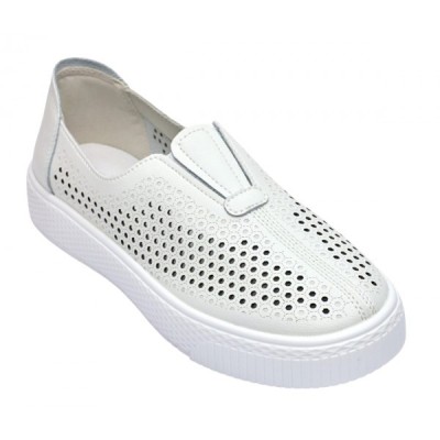 Pantofi dama casual din piele naturala cu perforatii - Ama Alb GSK7054A foto