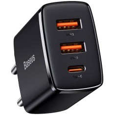 Incarcator retea Baseus Compact, Quick Charge 30W, 2 x USB Type-C Output 5V/3A, 1 x USB Output 5V/3A, negru