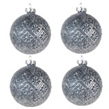 Set 4 globuri brad Craciun sticla albastra Blue 8x8 cm