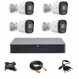 Kit de supraveghere Uniview cu 4 camere 5 Megapixeli, Infrarosu 20M, DVR Hibrid cu 4 canale 5MP, accesorii