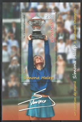 Romania 2018 Mi 7445 bl 764 MNH - Simona Halep - Numarul unu mondial &amp;icirc;n tenis foto