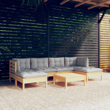 VidaXL Set mobilier grădină cu perne gri, 7 piese, lemn masiv de pin