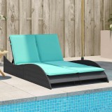vidaXL Șezlong cu perne, negru, 114x205x73 cm, poliratan 368295