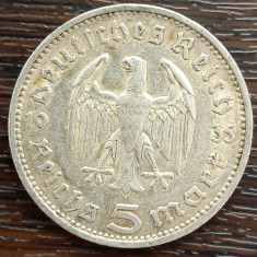 (A31) MONEDA DIN ARGINT GERMANIA - 5 MARK 1935, LIT. F, PAUL VON HINDENBURG