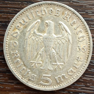 (A31) MONEDA DIN ARGINT GERMANIA - 5 MARK 1935, LIT. F, PAUL VON HINDENBURG foto