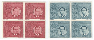 |Romania, LP 142 III/1941, Vasile Marin si Ion Mota, blocuri de 4 timbre, MNH foto