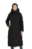Geaca dama lunga iarna KYMAXX Sofia F317 Neagra, gluga, buzunare cu fermoar, poliester