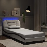 VidaXL Cadru de pat cu lumini LED alb/negru 90x190 cm piele ecologică