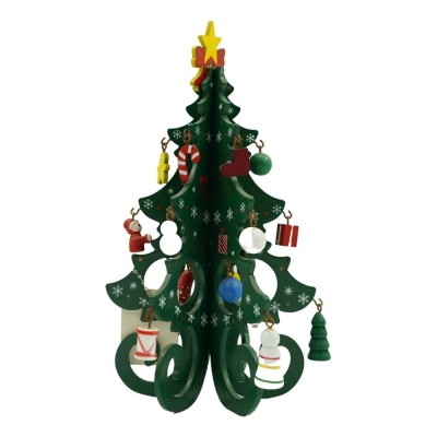 Decoratiune Craciun, Brad, Verde, 6 cavitati cu ornamente, 12 cm x 20 cm, Lemn, Flippy foto