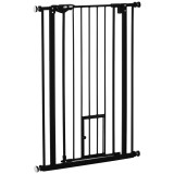 PawHut Poartă Reglabilă pentru C&acirc;ini cu Ușă Mică și Montare prin Presiune, 74-80x104.1 cm, Negru | Aosom Romania