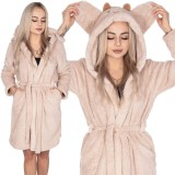 Halat de baie pentru femei pana la genunchi, gluga cu urechi , marimea S/M, bej Household NewTrend