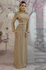 Rochie Eleganta Crem Lunga Ocazie Speciala: Nunta, Botez, Banchet. Bust Burete, Margele, Strasuri. Marimi: L, L/XL, M/L