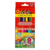 Set Creioane Colorate, Little President, 12 Bucăți, Ascuțitoare Inclusă, Multicolor
