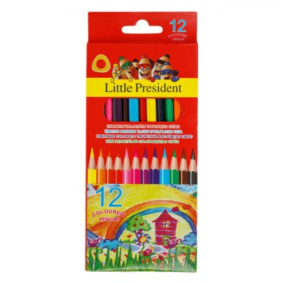 Set Creioane Colorate, Little President, 12 Bucăți, Ascuțitoare Inclusă, Multicolor foto