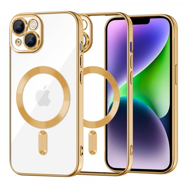 Husa MagSafe pentru Apple iPhone 14 Plus, Techsuit, Luxury Crystal, Aurie