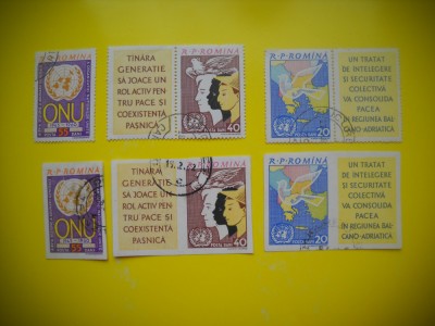 HOPCT LOT NR 250 ONU 1961 DANTELAT /NEDANTELAT -6 TIMBRE VECHI-STAMPILAT ROMANIA foto