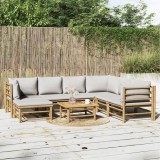 Gossi set mobilier de gradina cu perne gri deschis, 8 piese, bambus