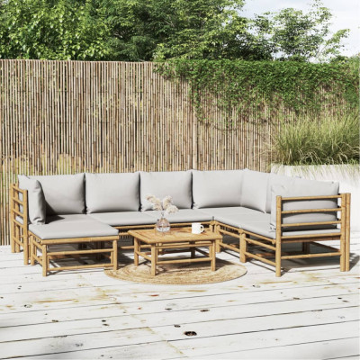 vidaXL Set mobilier de grădină cu perne gri deschis, 8 piese, bambus foto