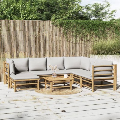 Gossi set mobilier de gradina cu perne gri deschis, 8 piese, bambus foto