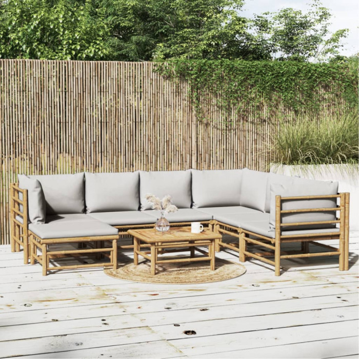Gossi set mobilier de gradina cu perne gri deschis, 8 piese, bambus