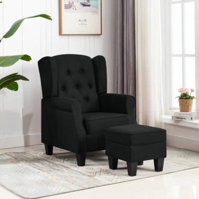 vidaXL Fotoliu cu taburet pentru picioare, negru, material textil foto