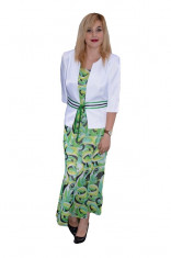 Costum elegant, alb-verde, cu imprimeu abstract deosebit foto