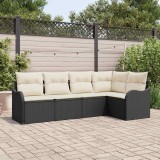 VidaXL Set de canapele pentru grădină cu pernă 5 pcs Negru Rattan poli